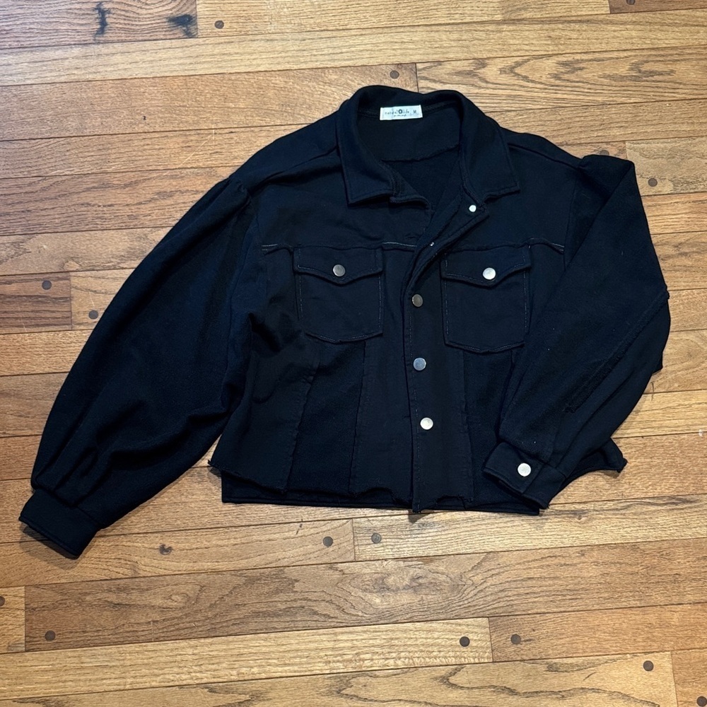 Natural Life Black Cropped Utility Jacket Oversized Shacket Size M